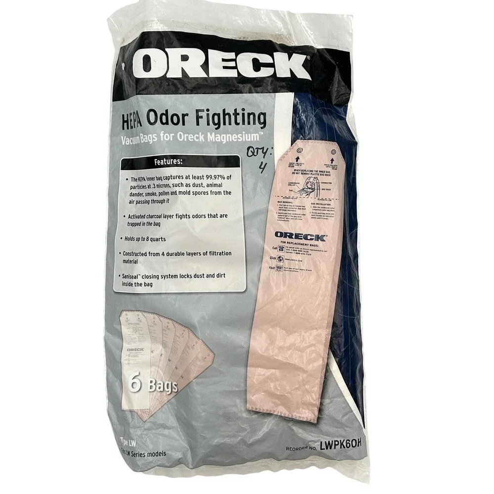 Oreck‎ Magnesium HEPA Odor Fighting Vacuum Bags Type LW LWPK60H 4-Pack Tan